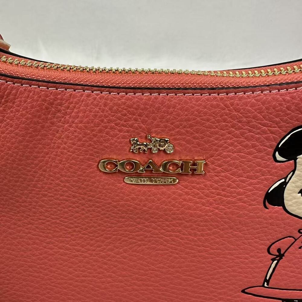 Coach X Peanuts Teri Shoulder Bag With Lucy CBM32 Leather/Bright Coral Multi NWT - Picture 10 of 11